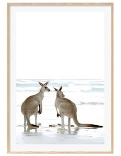 Australian Made Kangaroo Couple Art Print A0 Frame in Natural Frame