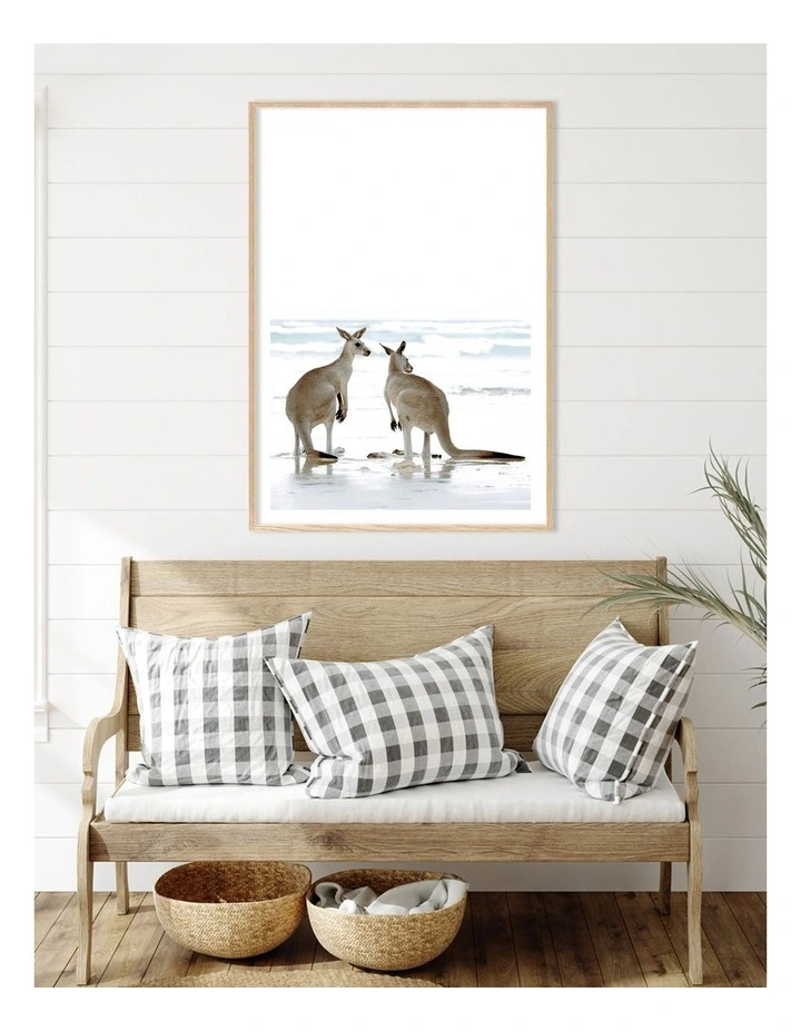 Australian Made Kangaroo Couple Art Print A0 Frame in Natural Frame image 2