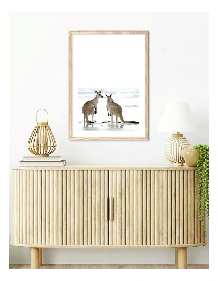 Australian Made Kangaroo Couple Art Print A1 Frame in Natural Frame image 2