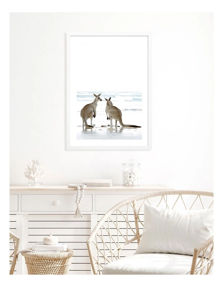 Australian Made Kangaroo Couple Art Print A1 Frame in White Frame image 2