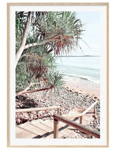 Australian Made Noosa Beach Stairs Art Print A0 Frame in Natural Frame