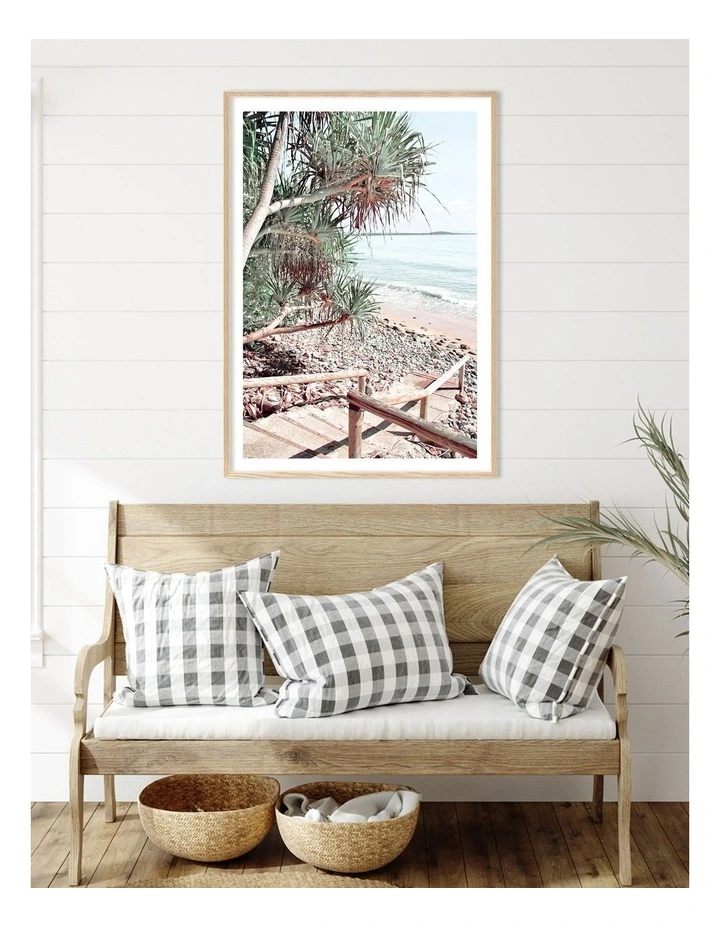 Australian Made Noosa Beach Stairs Art Print A0 Frame in Natural Frame image 2