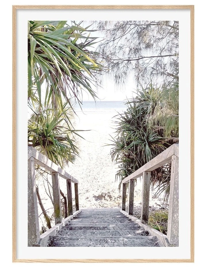 Australian Made Wategos Beach Art Print A0 Natural Frame image 1