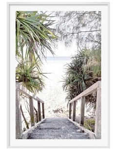 Australian Made Wategos Beach Stairs Art Print A0 White Frame