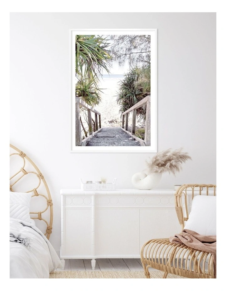 Australian Made Wategos Beach Stairs Art Print A0 White Frame image 2