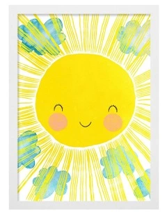 Australian Made Blissful Sunny Smile Kids Art Print White Frame