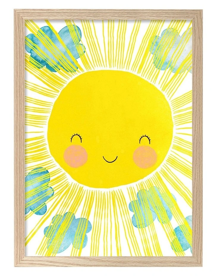 Australian Made Blissful Sunny Smile Kids Art Print Natural Frame image 1