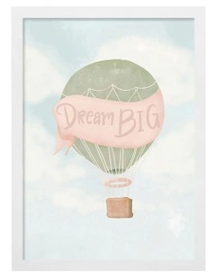 Australian Made Dream Big Hot Air Balloon Kids Art Print White Frame