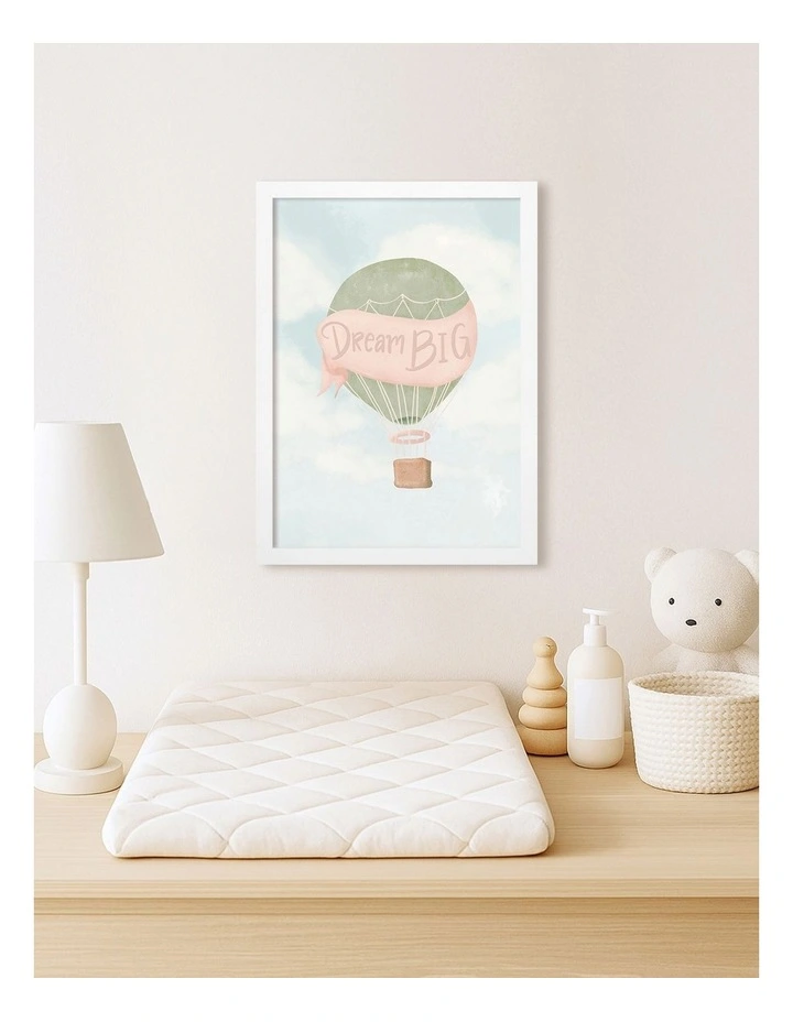 Australian Made Dream Big Hot Air Balloon Kids Art Print White Frame image 2