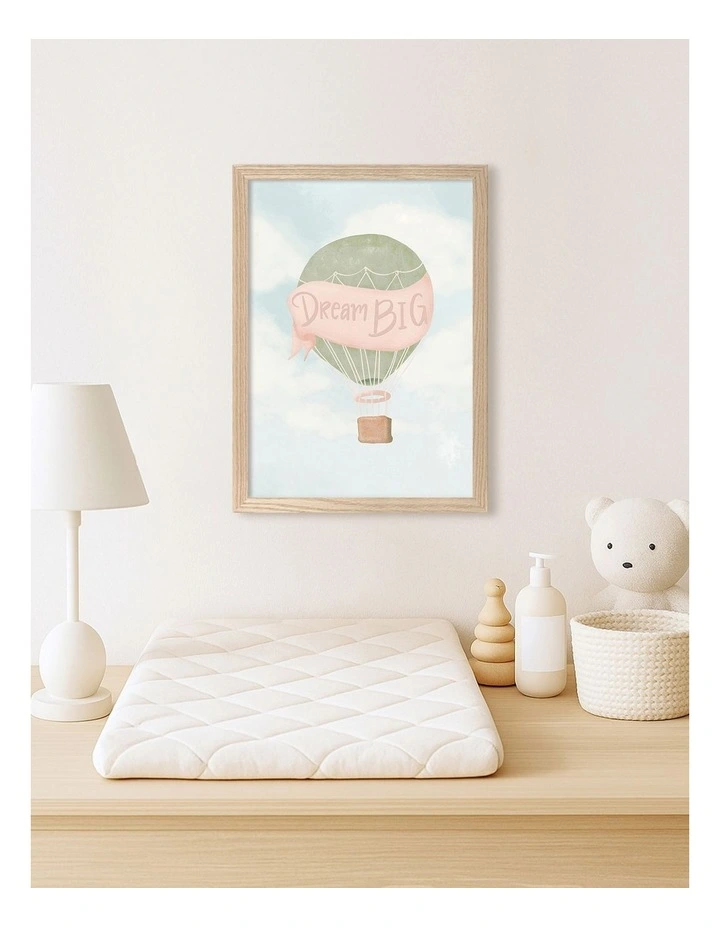 Australian Made Dream Big Hot Air Balloon Kids Art Print Natural Frame image 2