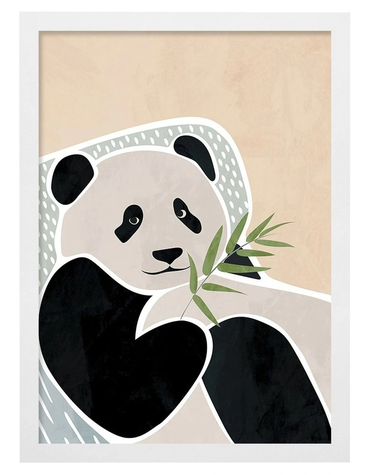 Australian Made Lazy Panda Kids Art Print White Frame image 1