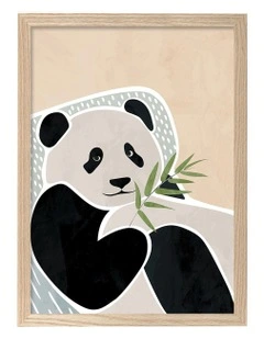 Australian Made Lazy Panda Kids Art Print Natural Frame
