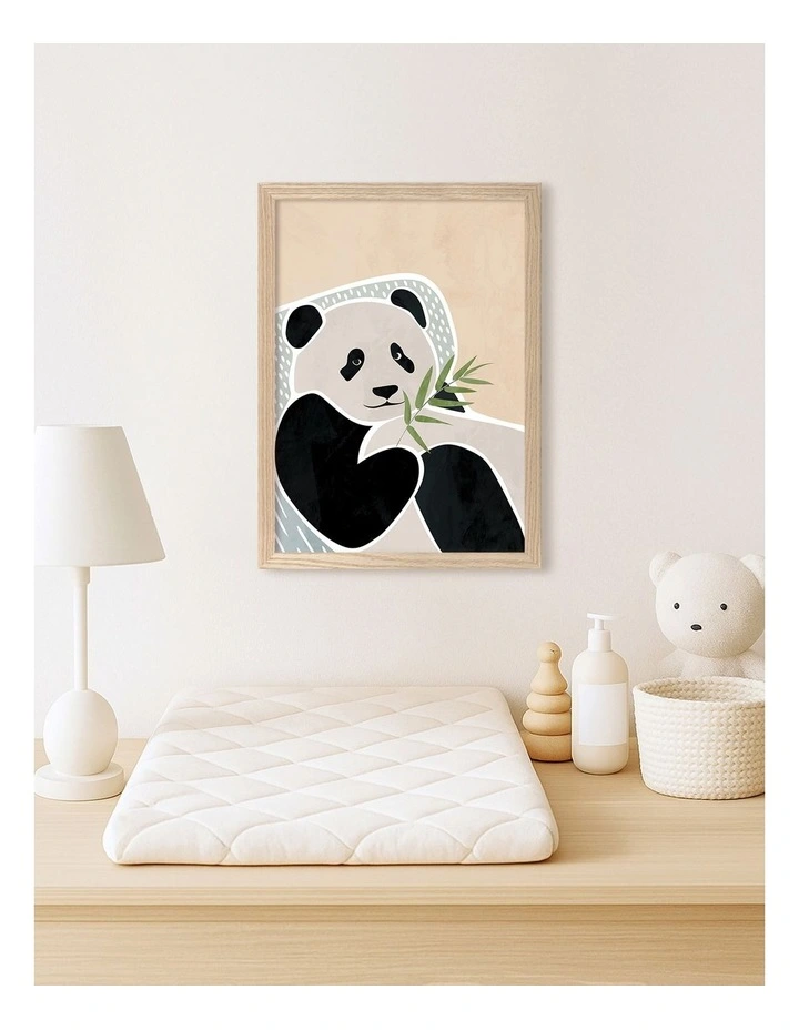 Australian Made Lazy Panda Kids Art Print Natural Frame image 2
