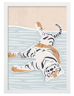 Australian Made Sleeping Tiger Kids Art Print White Frame