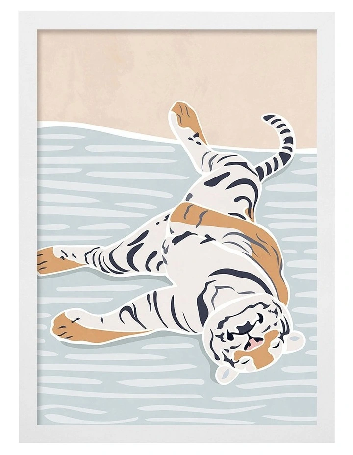 Australian Made Sleeping Tiger Kids Art Print White Frame image 1