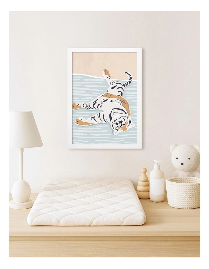 Australian Made Sleeping Tiger Kids Art Print White Frame image 2