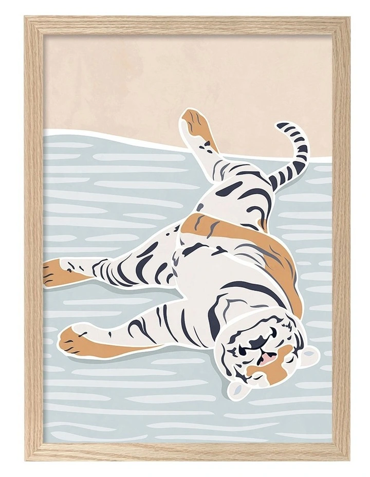 Australian Made Sleeping Tiger Kids Art Print Natural Frame image 1