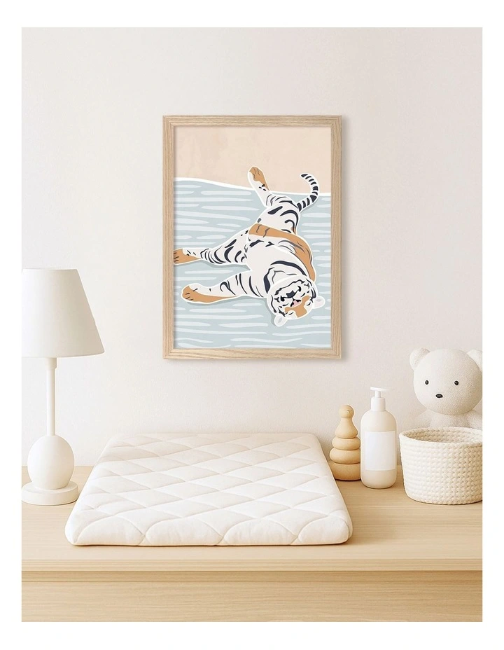 Australian Made Sleeping Tiger Kids Art Print Natural Frame image 2