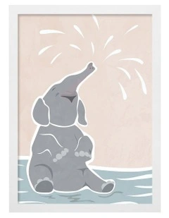 Australian Made Elephant Joy Kids Art Print White Frame