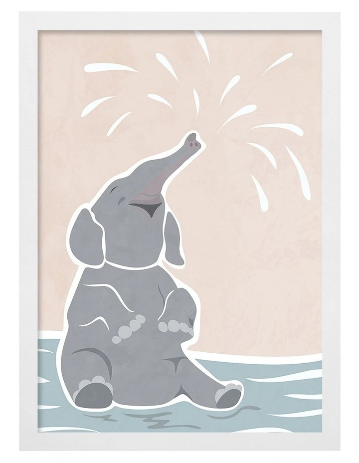 Australian Made Elephant Joy Kids Art Print White Frame image 1