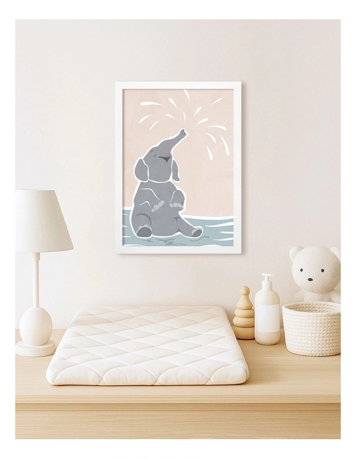 Australian Made Elephant Joy Kids Art Print White Frame image 2