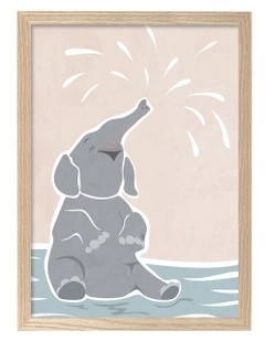 Australian Made Elephant Joy Kids Art Print Natural Frame