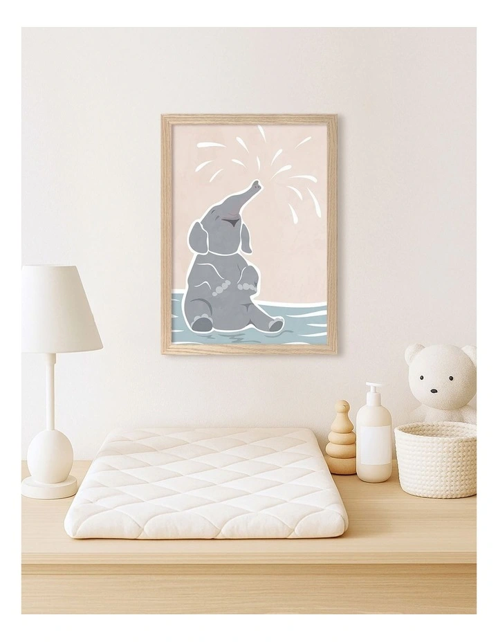 Australian Made Elephant Joy Kids Art Print Natural Frame image 2