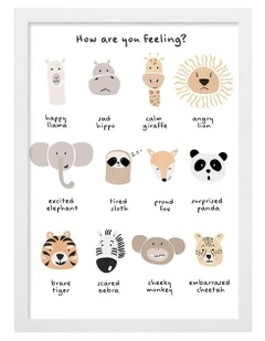 Australian Made Animal Emotions Kids Art Print White Frame