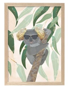 Australian Made Cool Koala Kids Art Print Natural Frame