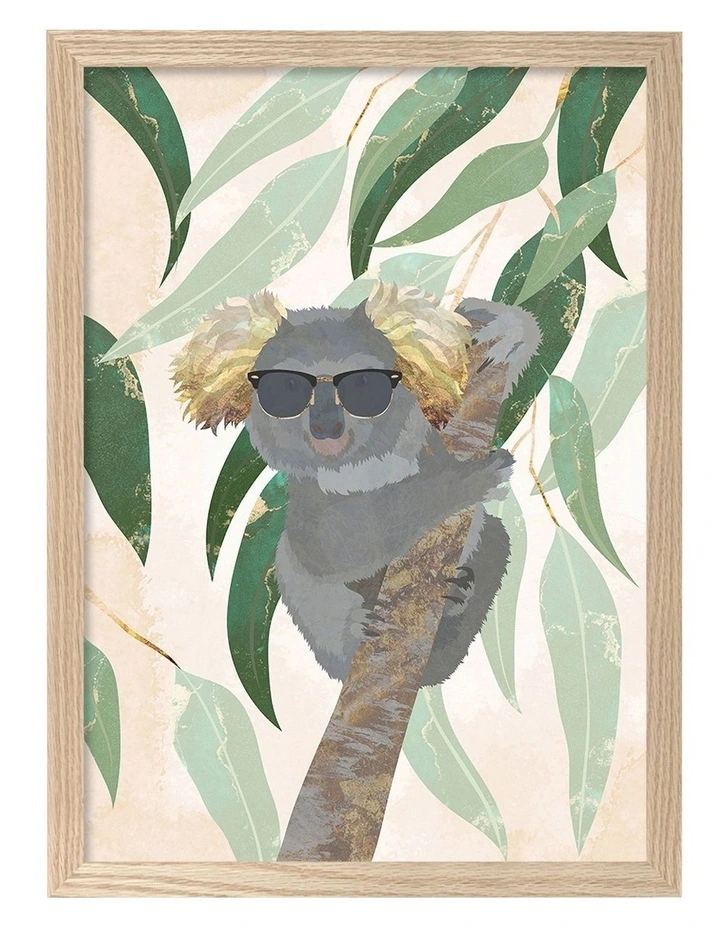 Australian Made Cool Koala Kids Art Print Natural Frame image 1