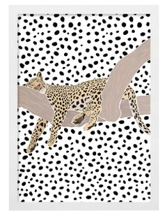 Australian Made Sleeping Leopard Kids Art Print White Frame