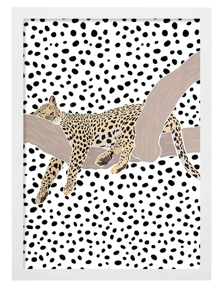 Australian Made Sleeping Leopard Kids Art Print White Frame image 1