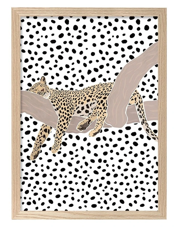 Australian Made Sleeping Leopard Kids Art Print Natural Frame image 1