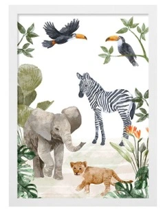 Australian Made Jungle Friends Kids Art Print White Frame
