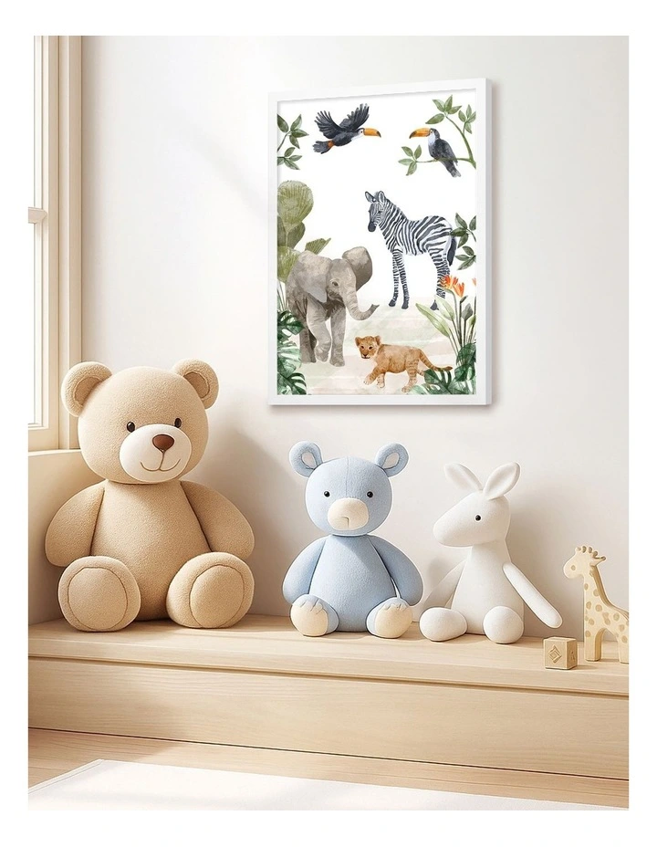 Australian Made Jungle Friends Kids Art Print White Frame image 2