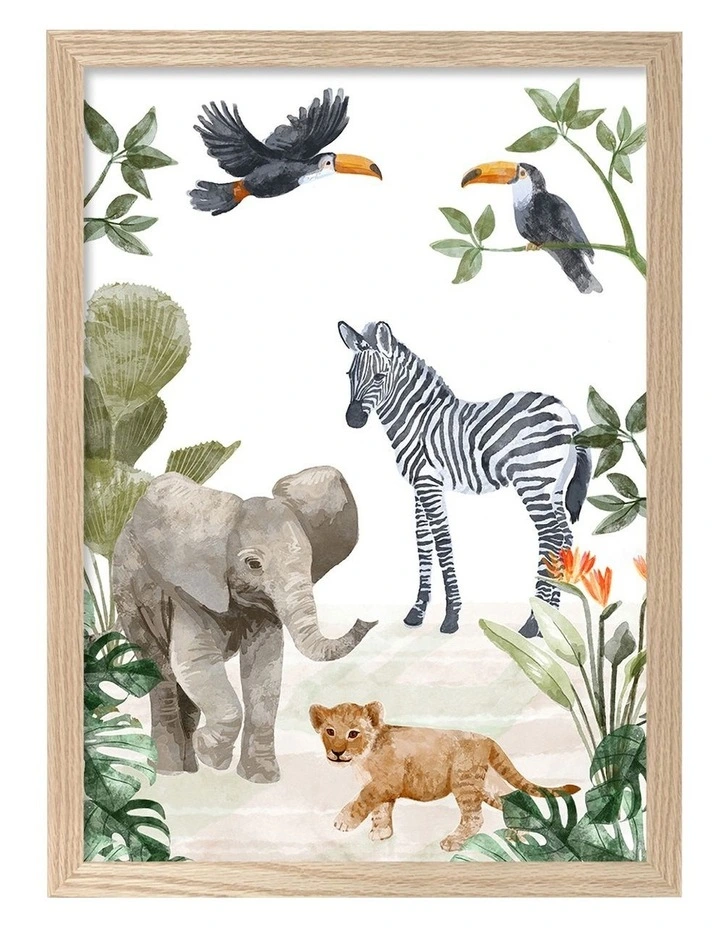 Australian Made Jungle Friends Kids Art Print Natural Frame image 1