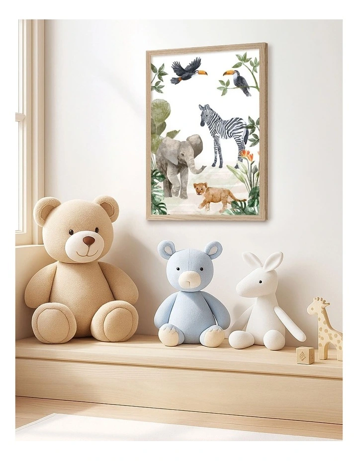 Australian Made Jungle Friends Kids Art Print Natural Frame image 2