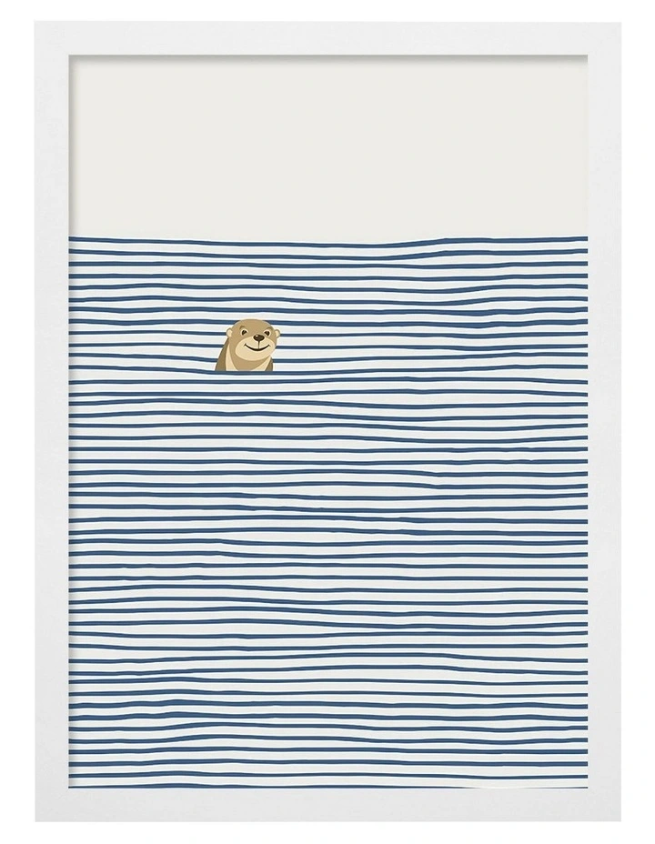 Australian Made Otter In The Waves Kids Art Print White Frame image 1