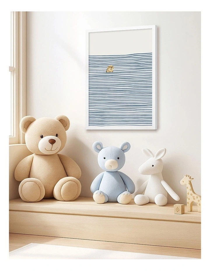 Australian Made Otter In The Waves Kids Art Print White Frame image 2