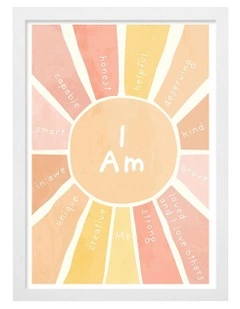 Australian Made Sunshine Affirmations Kids Art Print White Frame
