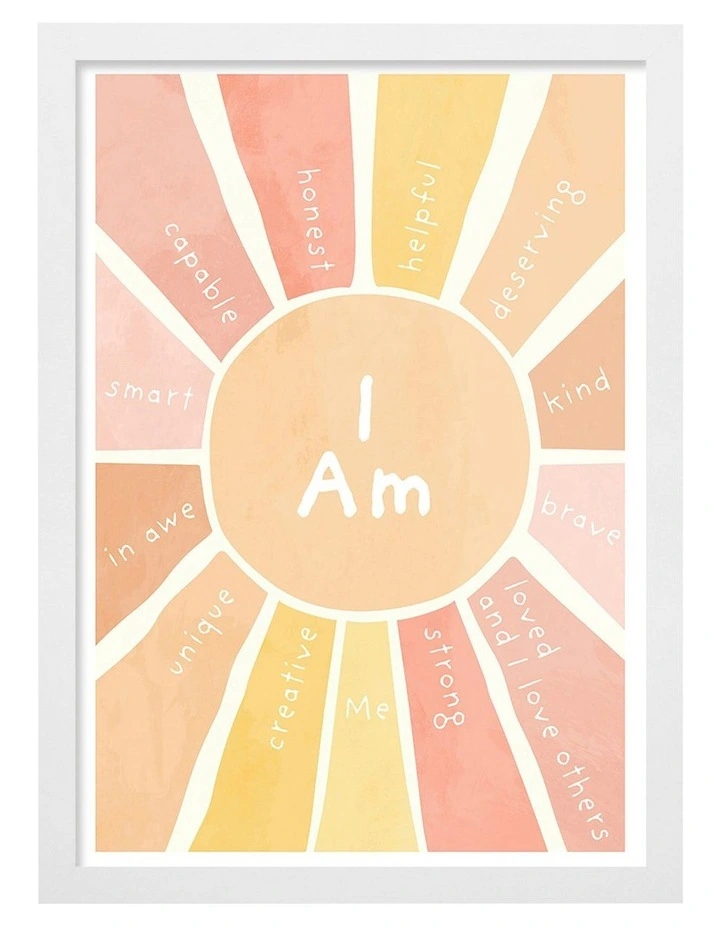 Australian Made Sunshine Affirmations Kids Art Print White Frame image 1