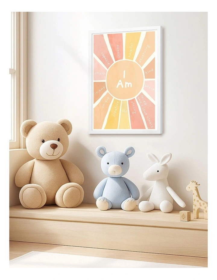 Australian Made Sunshine Affirmations Kids Art Print White Frame image 2