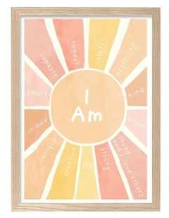 Australian Made Sunshine Affirmations Kids Art Print Natural Frame