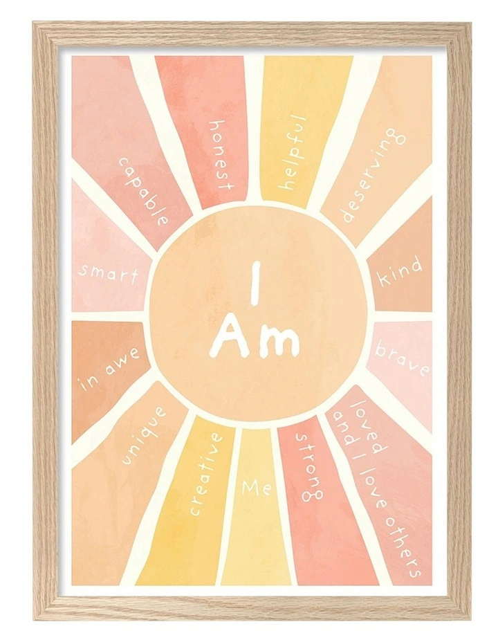Australian Made Sunshine Affirmations Kids Art Print Natural Frame image 1