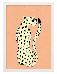 Australian Made Cool Cheetah Kids Art Print White Frame