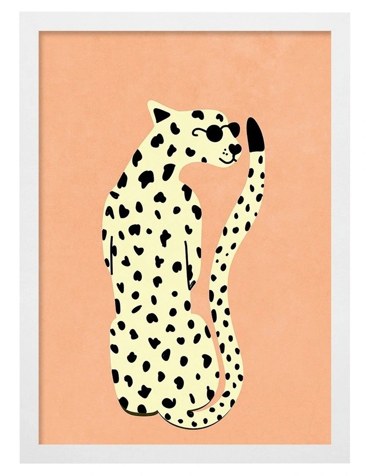 Australian Made Cool Cheetah Kids Art Print White Frame image 1