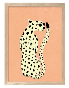 Australian Made Cool Cheetah Kids Art Print Natural Frame
