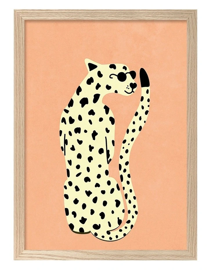 Australian Made Cool Cheetah Kids Art Print Natural Frame image 1