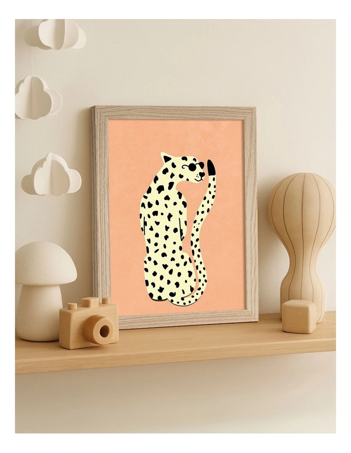 Australian Made Cool Cheetah Kids Art Print Natural Frame image 2