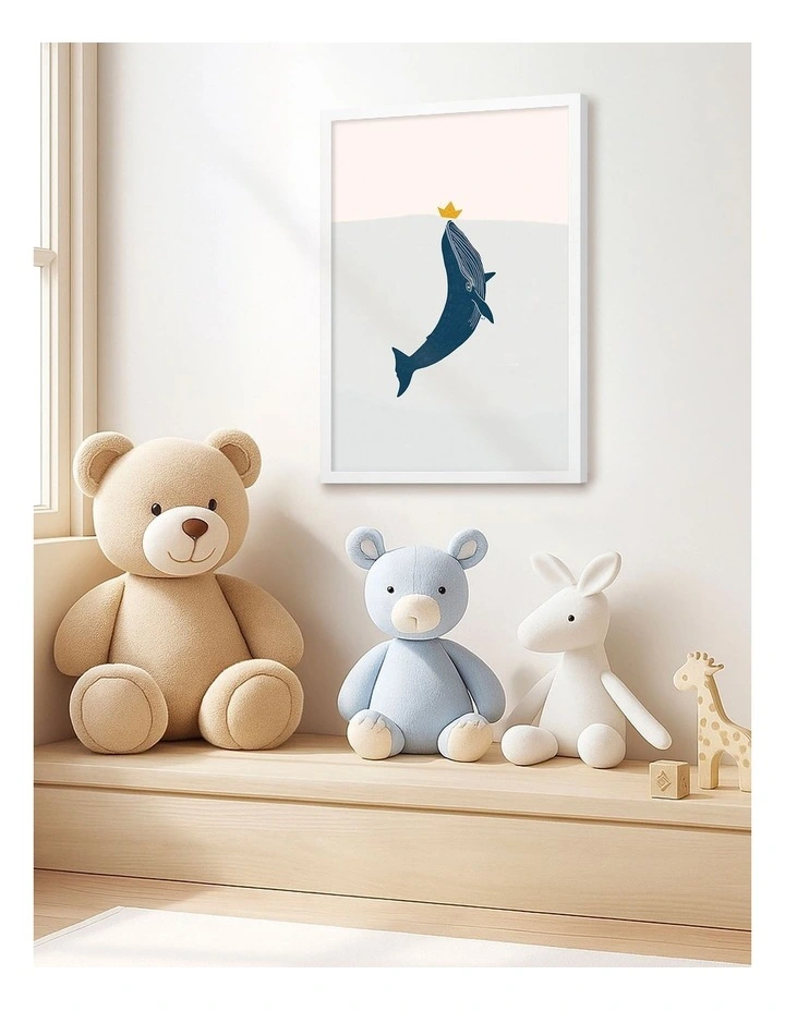 Australian Made Blue Whale Sailing Boat Kids Art Print White Frame image 2